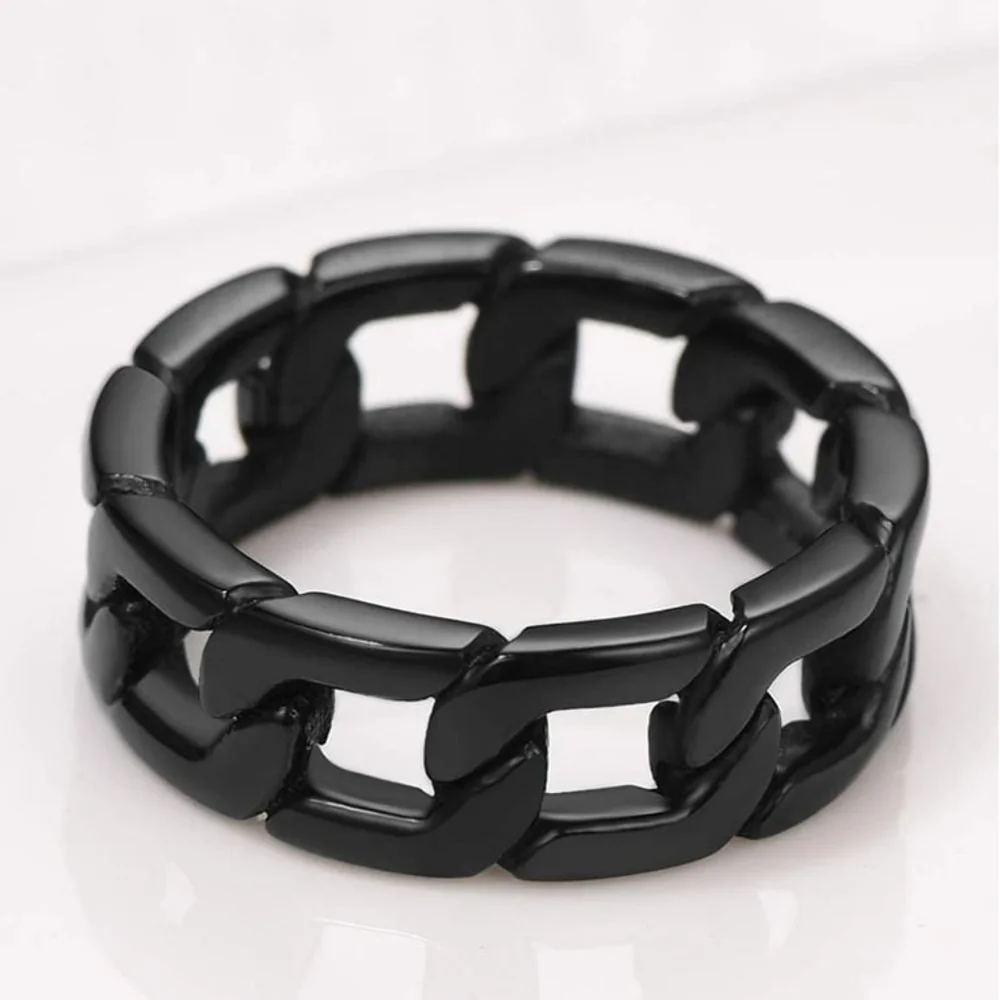 Men's Cool Black Gun Plated Chain Ring Size 8